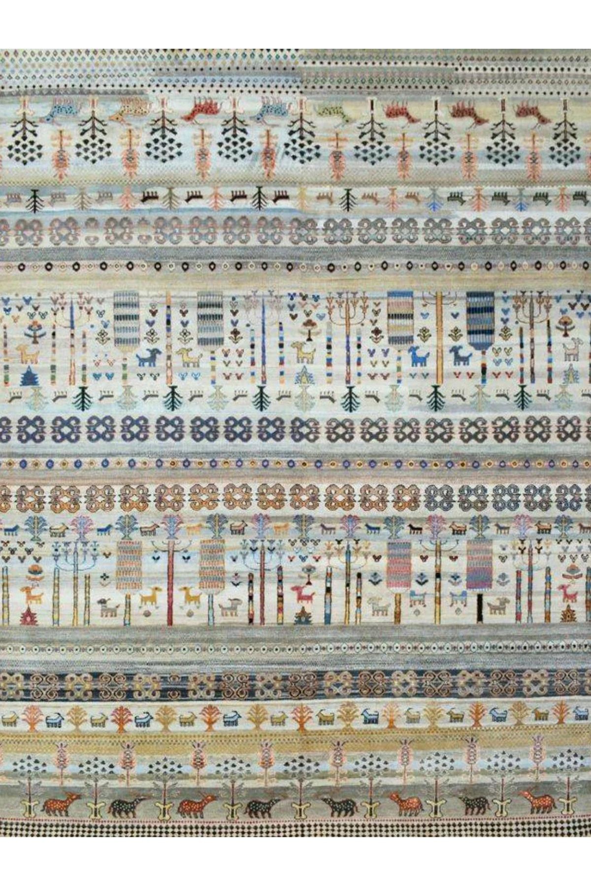 Barcelona Koleksiyonu Çok Renkli Etnik Motifli ve Hayvan Figürleri Desenli Vintage Dekoratif Halı 15