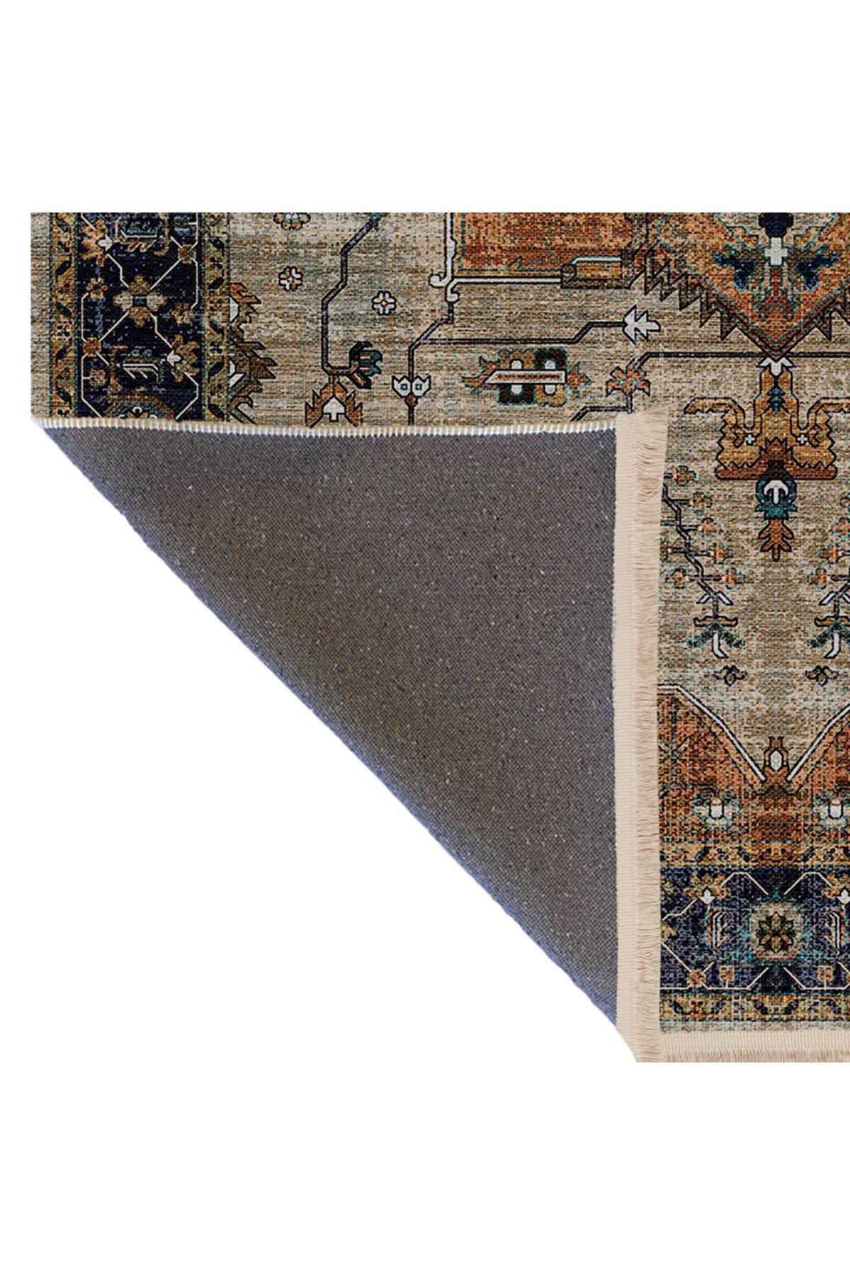Mira Turuncu Bej Temalı Çok Renkli Geleneksel Motif Etnik Desenli Vintage Dekoratif Halı Mira 1588
