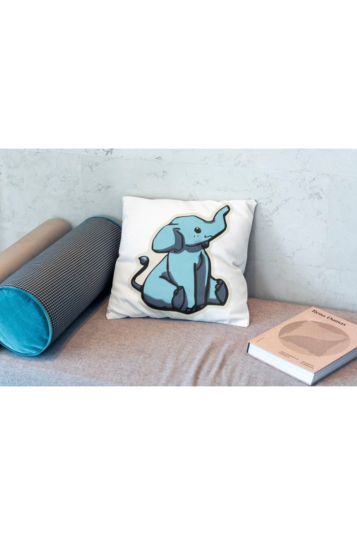 Kırlent 868 Fil Figürlü Mavi Kırlent Kılıfı Pillow11