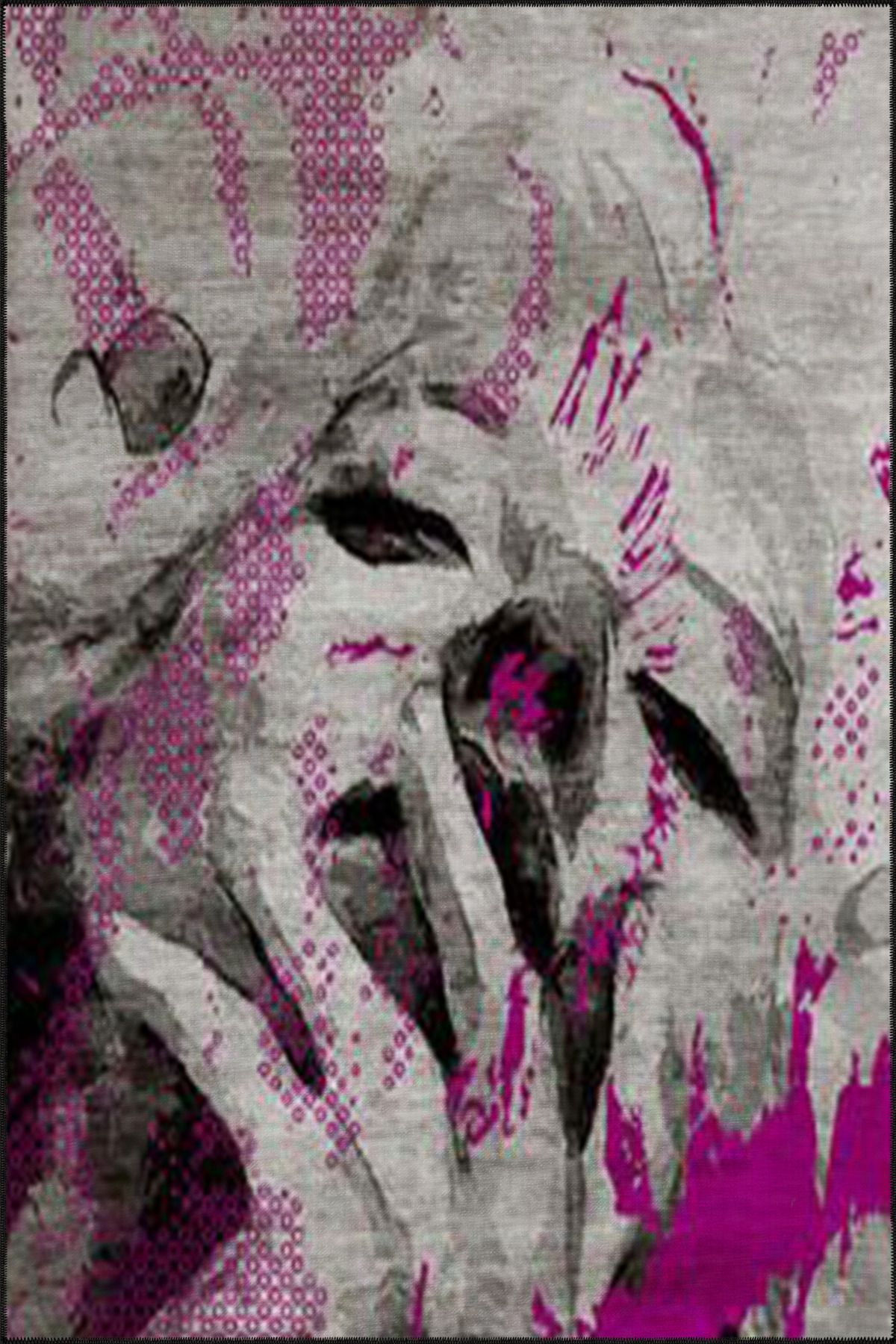 Pembe Yüz Desenli Modern Dekoratif Halı 4499