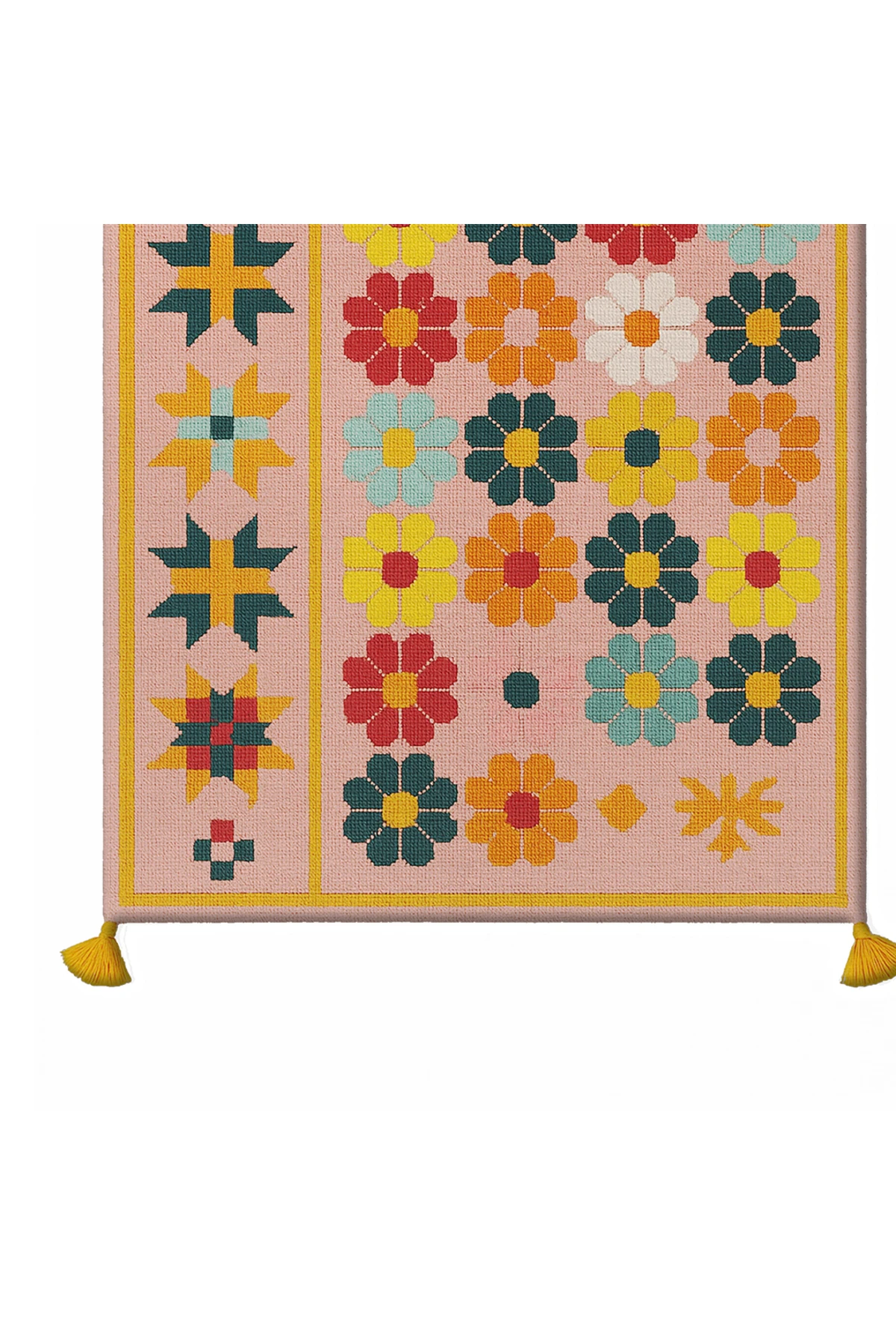 MOSSO Çiçekli Çok Renkli Desen Püsküllü Modern Dekoratif Halı mosso472