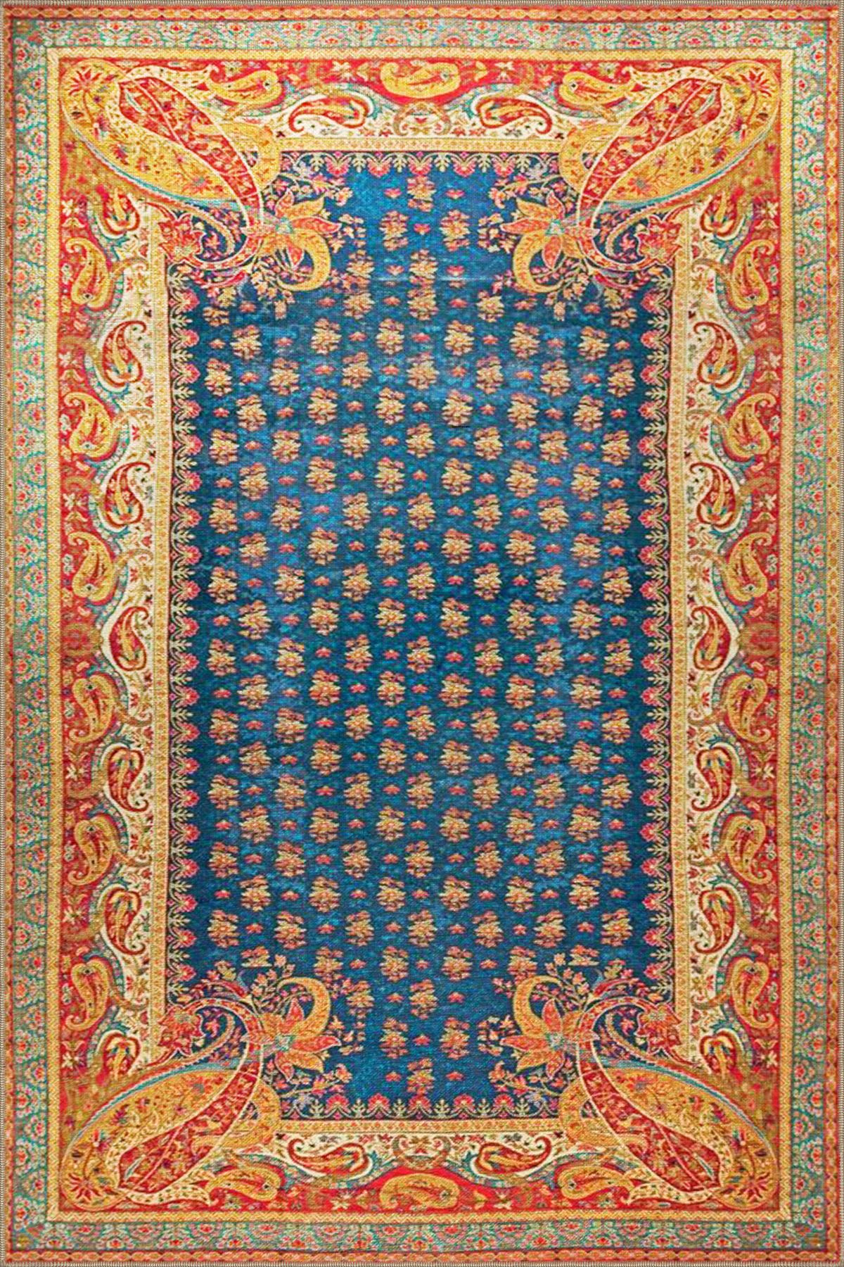 Mavi ve Kırmızı Geleneksel Dokratif Halı 4234