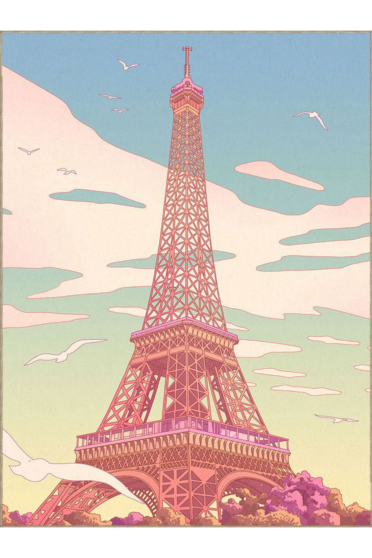 Buse Koleksiyonu Çok Renkli Pastel Tonlarda Eyfel Desenli Dokuma Taban Modern Dekoratif Halı buse26