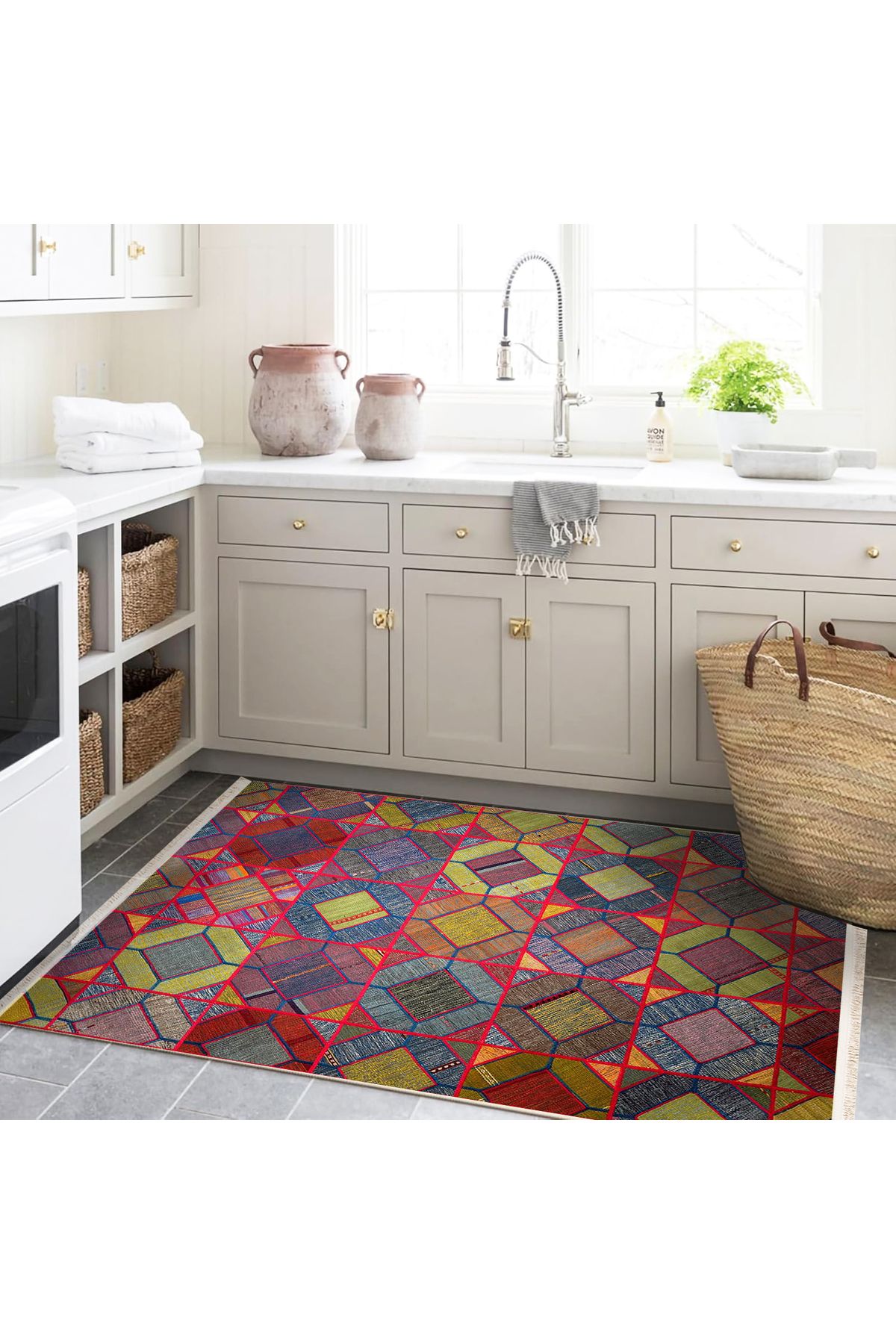 Kuzey Koleksiyonu Çok Renkli Şekiller Desenli Dokuma Taban Dekoratif Halı kuzey44