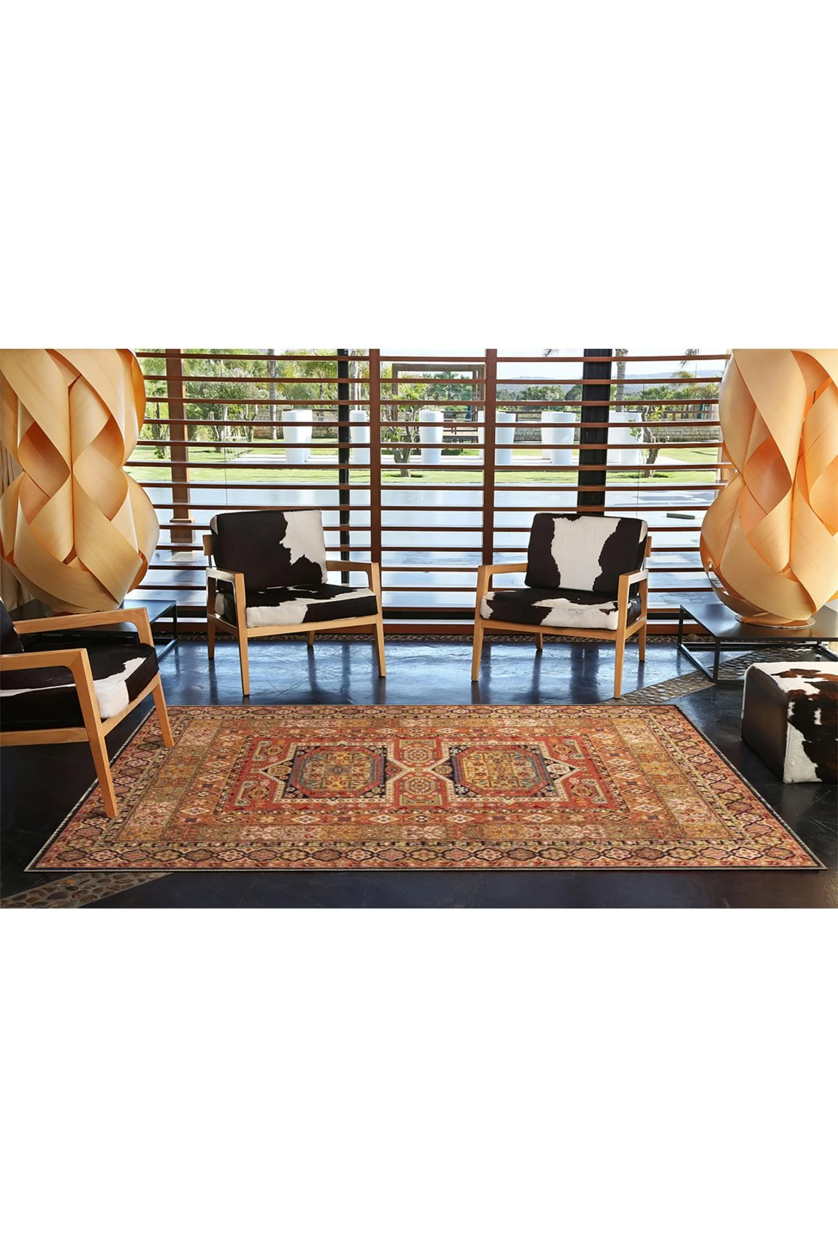 Açık Kahverengi Tonlarında Geometrik Desenli Dekoratif Halı 4062