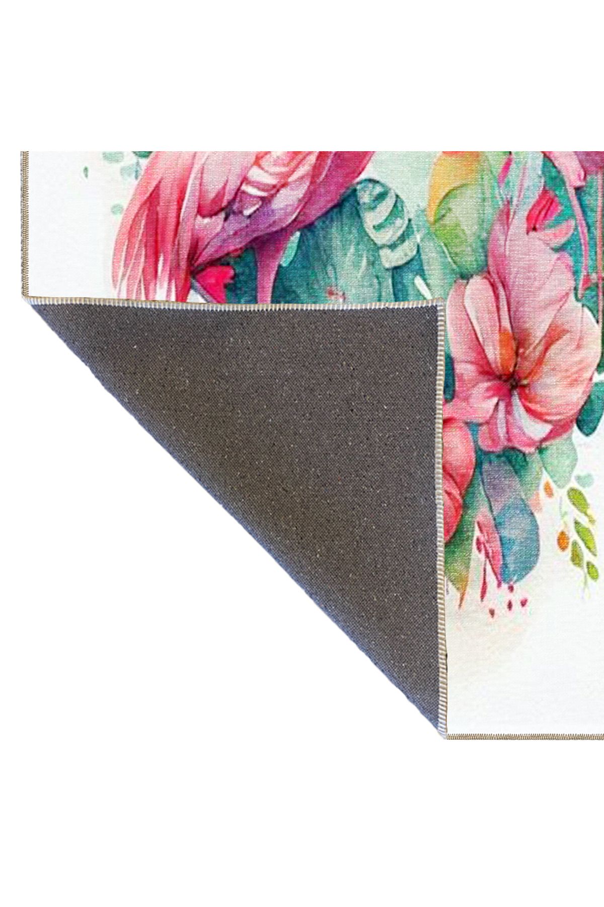 Pembe Bej Temalı Çiçek ve Flamingo Desenli Kreatif Modern Dekoratif Halı 3640