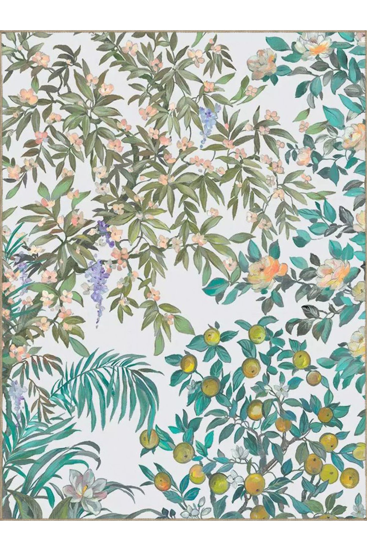 Semih Koleksiyonu Açık Tonlarda Çiçekli Ağaç Desenli Dokuma Taban Modern Dekoratif Halı 50