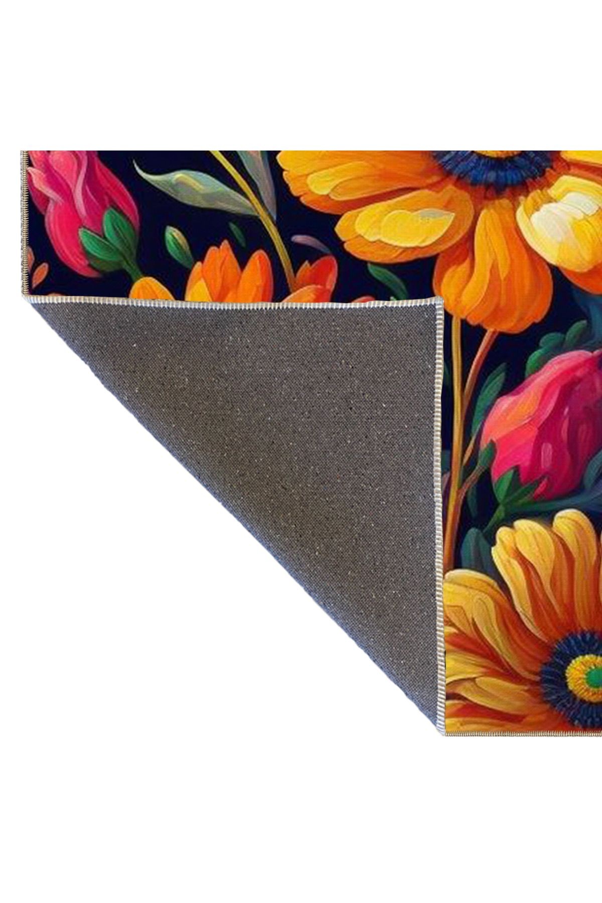 Floral Temalı Çok Renkli Yaprak ve Çiçek Papatya Desenli Modern Dekoratif Halı 4736