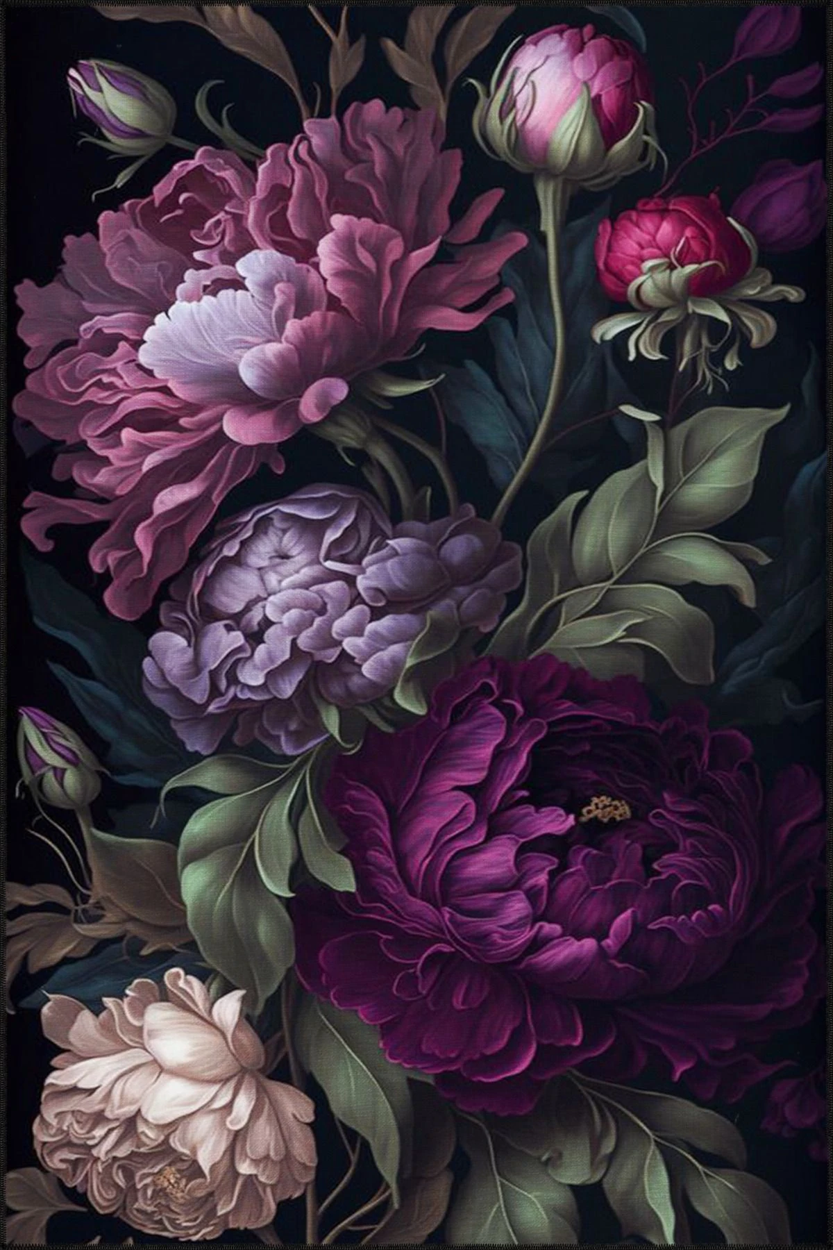 Mor Çiçekli Floral Desenli Dekoratif Yıkanabilir Halı miravip8681