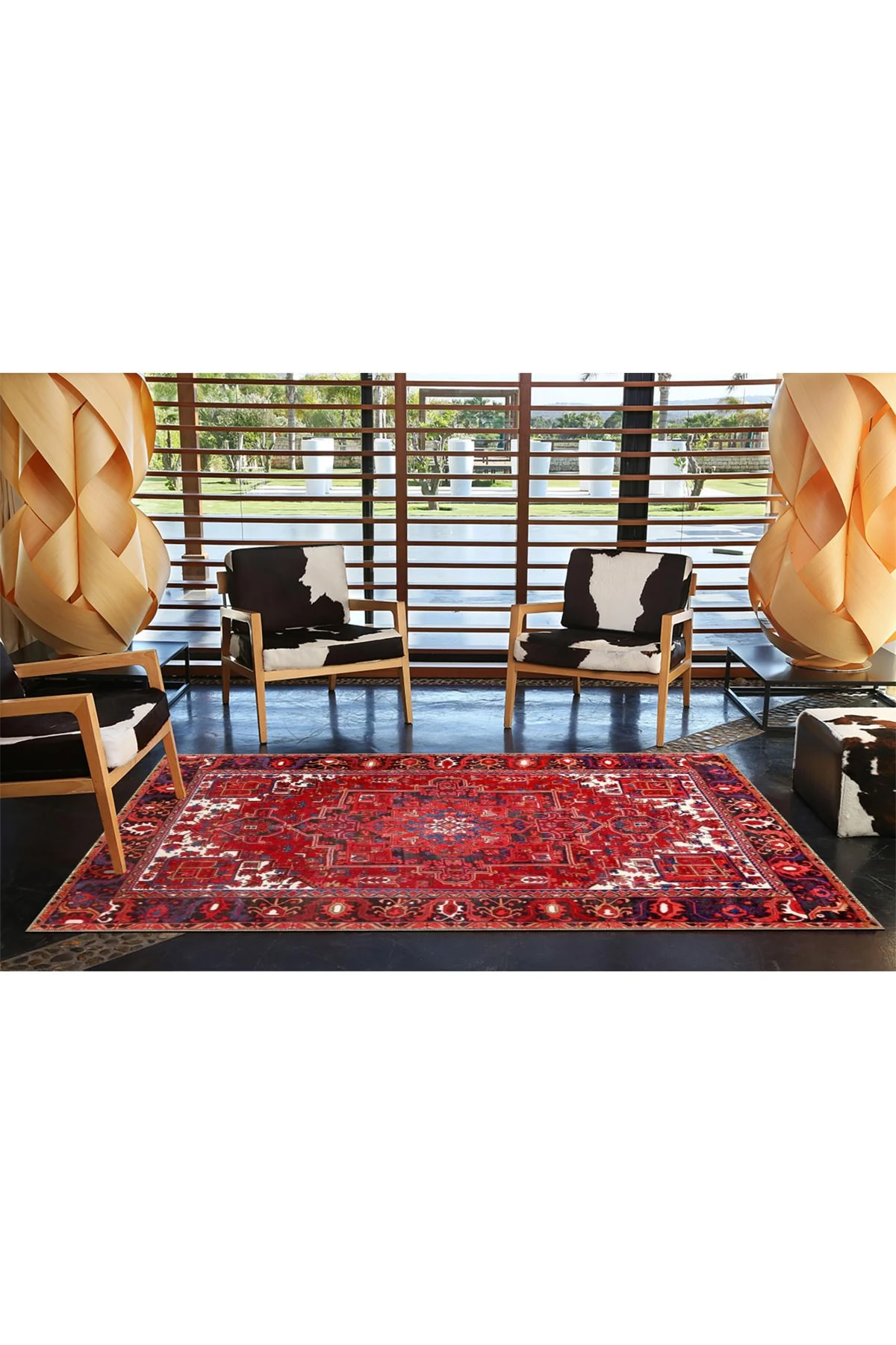 Kırmızı Renkte Geleneksel ve Geometrik Dekoratif Dokuma Taban Halı miravip15