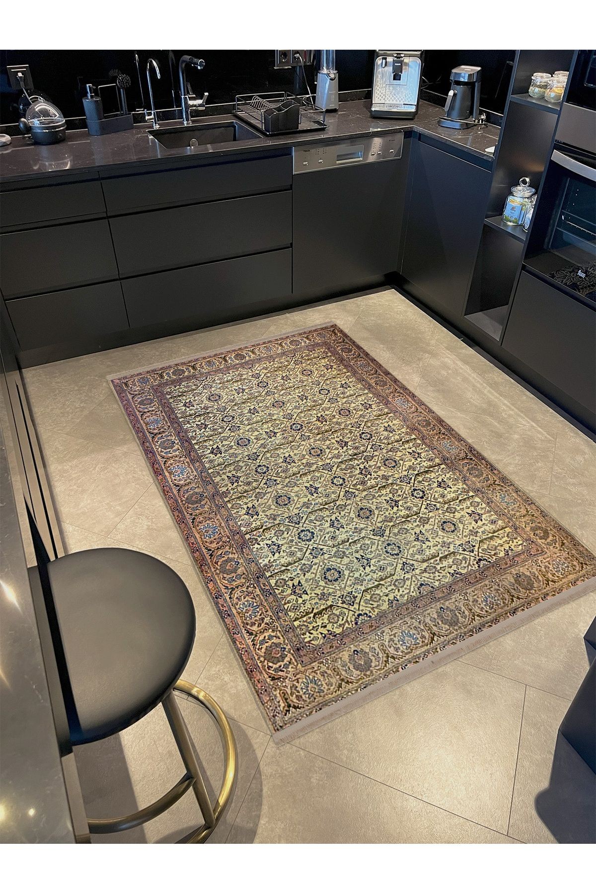Kubilay Koleksiyonu Bej Ton Etnik Detaylı Geleneksel Desenli Dokuma Taban Vintage Dekoratif Halı 49