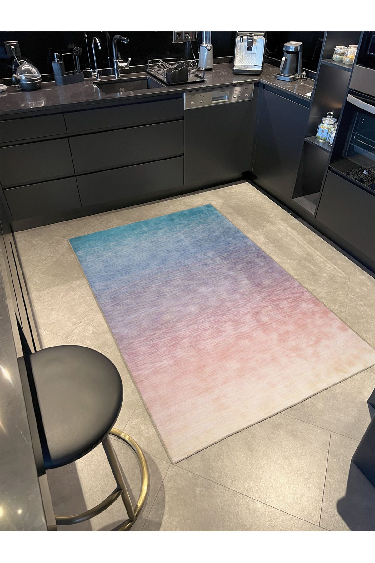 Mavi Pembe Tonlarda Pastel Boyalı Modern Dekoratif Halı 4398