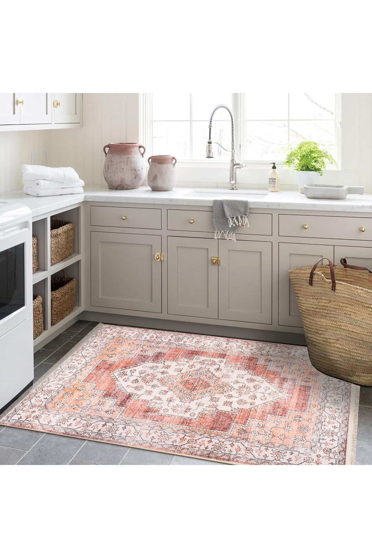 Asena Koleksiyonu Turuncu Tonlarda Geleneksel Motif Desenli Vintage Dekoratif Halı 24