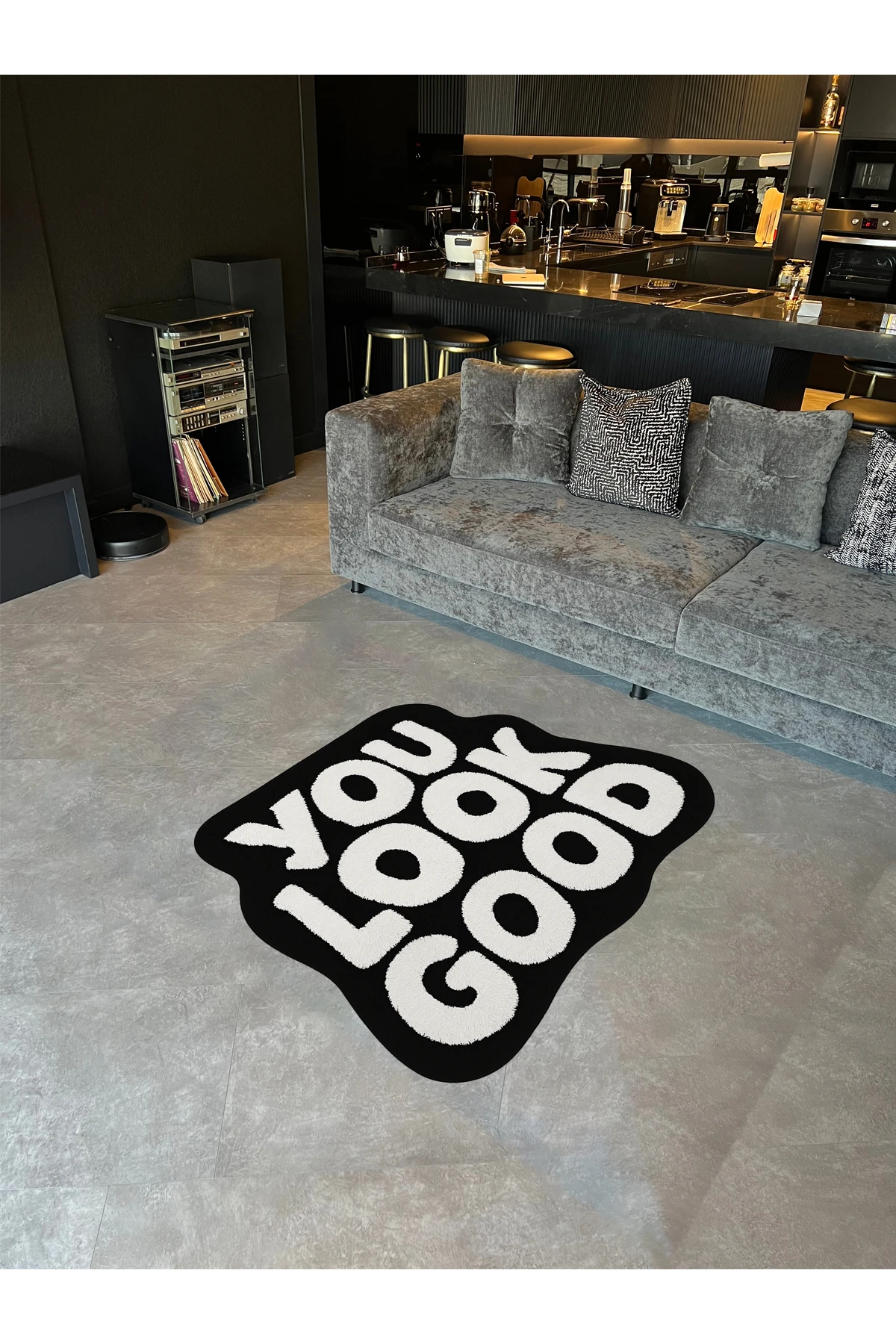 MOSSO You Look Good Yazı Desenli Dokuma Taban Modern Dekoratif Halı mosso348