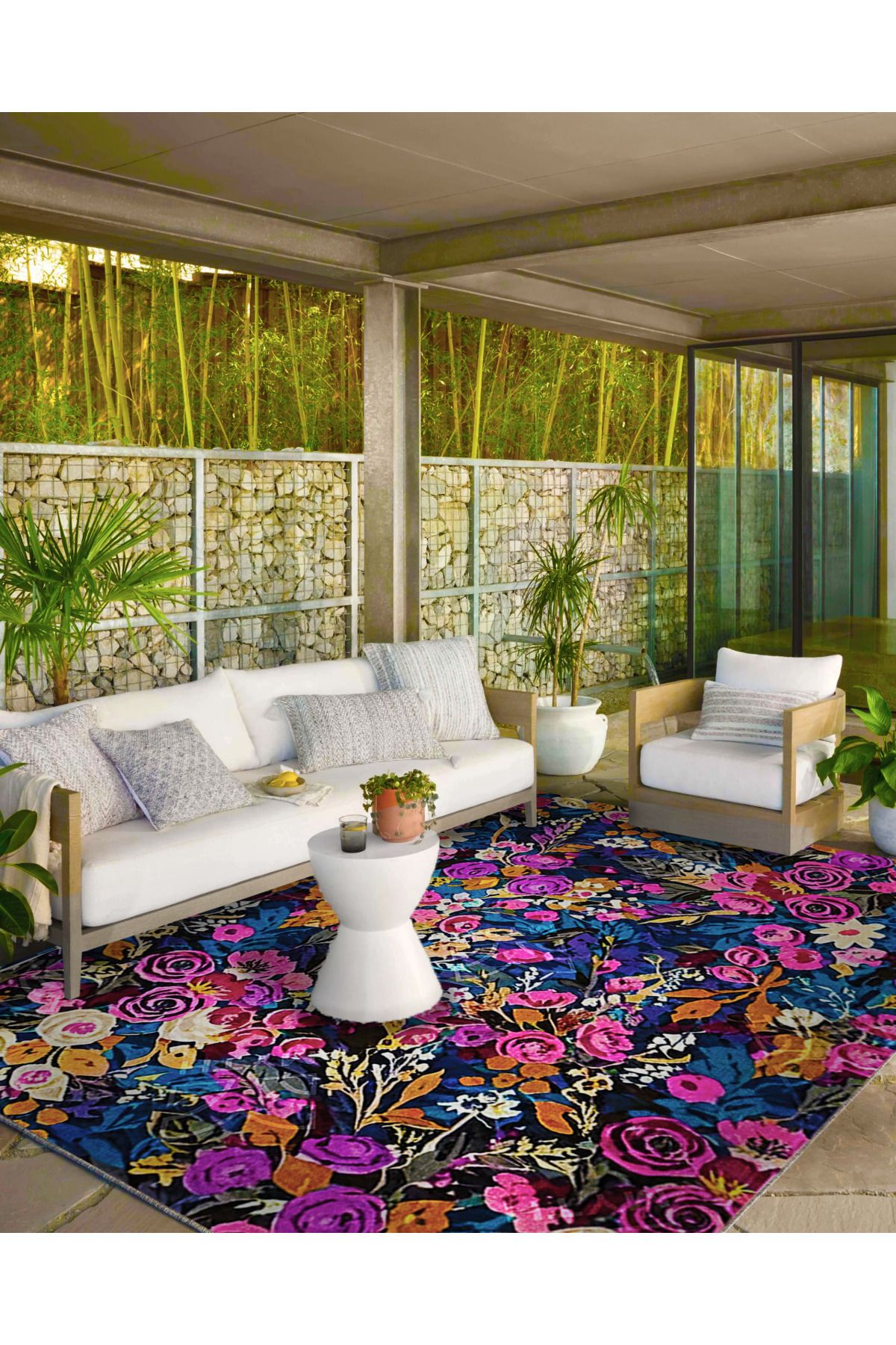 Botanik Mor Desenli Dokuma Taban ve Yıkanabilir Halı MYTH34