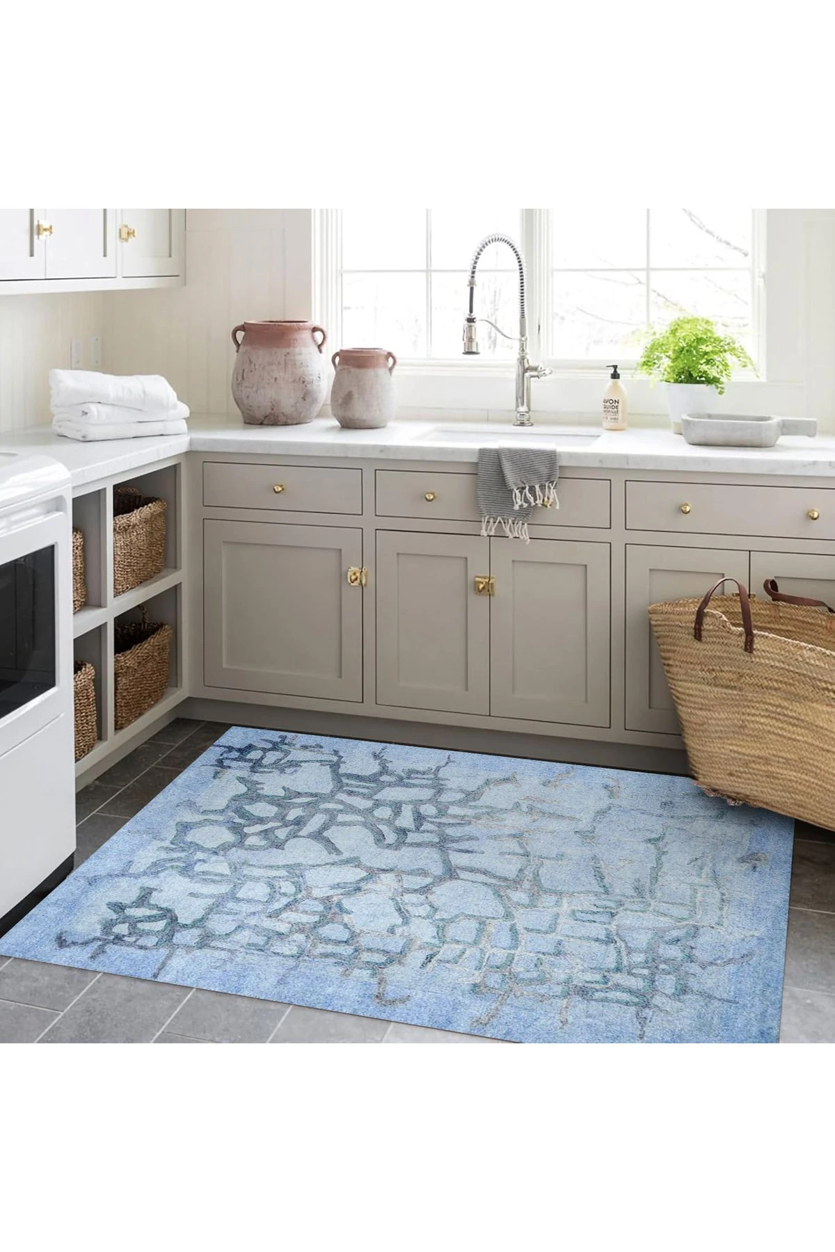 Aysu Koleksiyonu Çok Açık Mavi Soyut Desenli Dokuma Taban Modern Dekoratif Halı aysu39