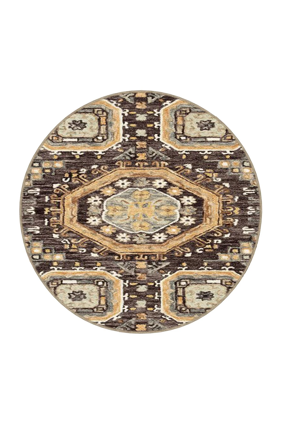 Kahverengi Geometrik Desenli Dokuma Taban Halı 4135