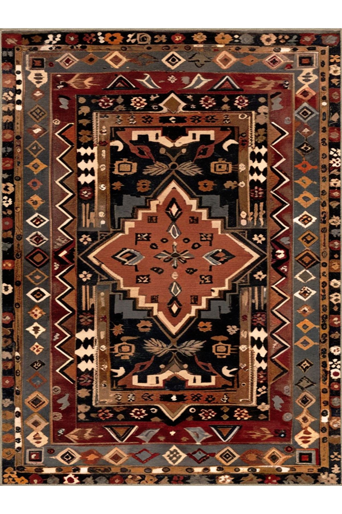 Royal Antik Desenli Püskül Detaylı Dokuma Taban Modern Dekoratif Halı royal47