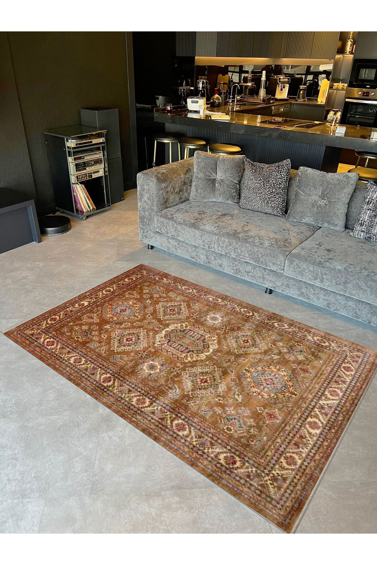 İnci Koleksiyonu Kahverengi Tema Geleneksel Motif Desenli Dokuma Taban Vintage Dekoratif Halı inci32