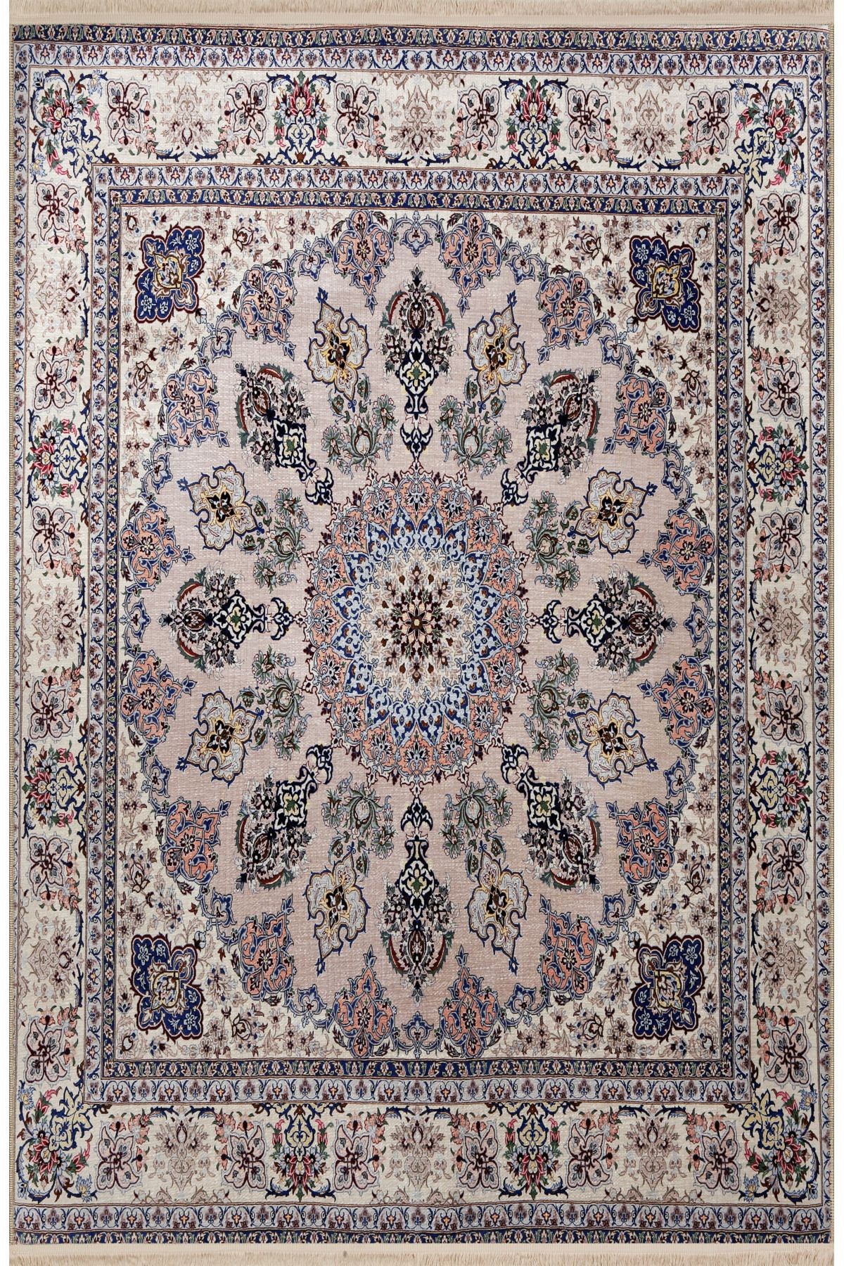 Pudra Gri Temalı Geleneksel Motif Çiçek Desenli Kreatif Vintage Dekoratif Halı 2454