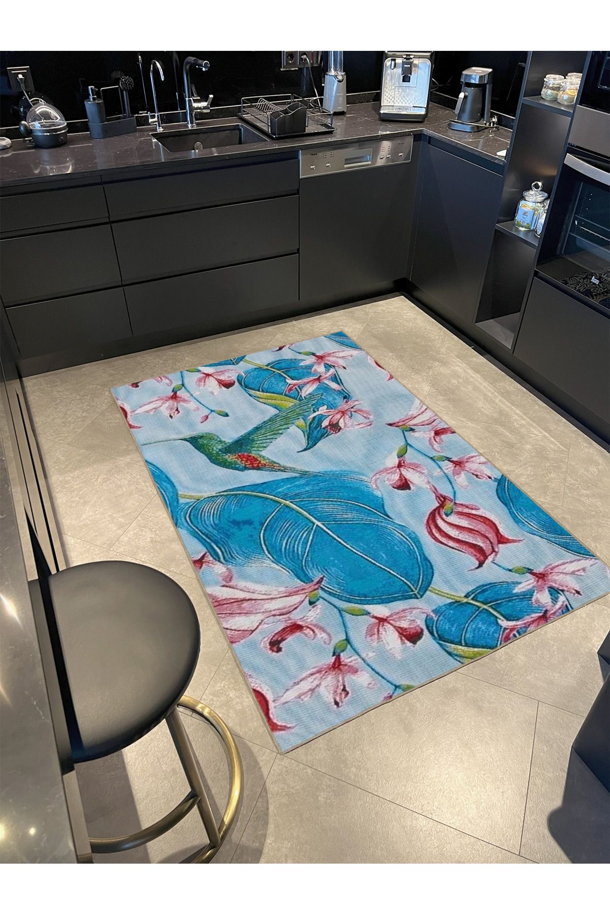 Mavi Yaprak Desenli Dokuma Taban miravip670