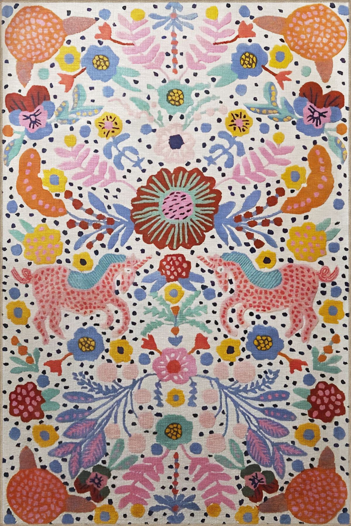 Açık Ton Çok Renkli Çiçek Gül Desenli Kreatif Modern Dekoratif Halı 2068