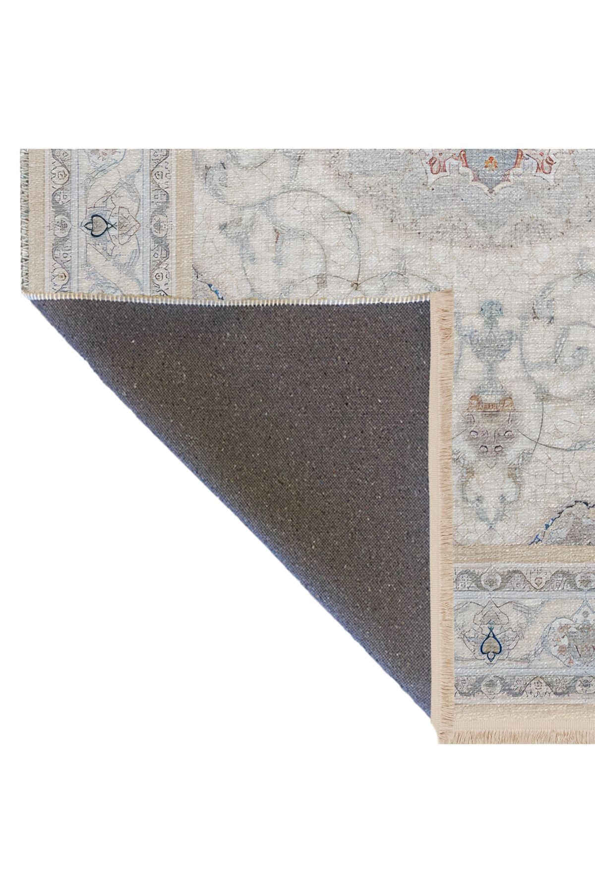 Gri Bej Temalı Geleneksel Motif Etnik Çiçek Desenli Kreatif Vintage Dekoratif Halı 2436