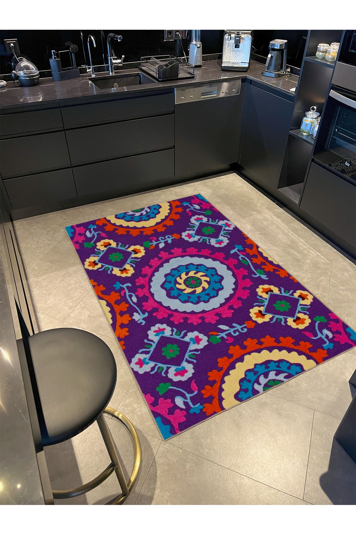 Mor Desenli Renkli Çiçekli Temalı Dokuma Taban Halı ve Yıkanabilir Halı miravip9848