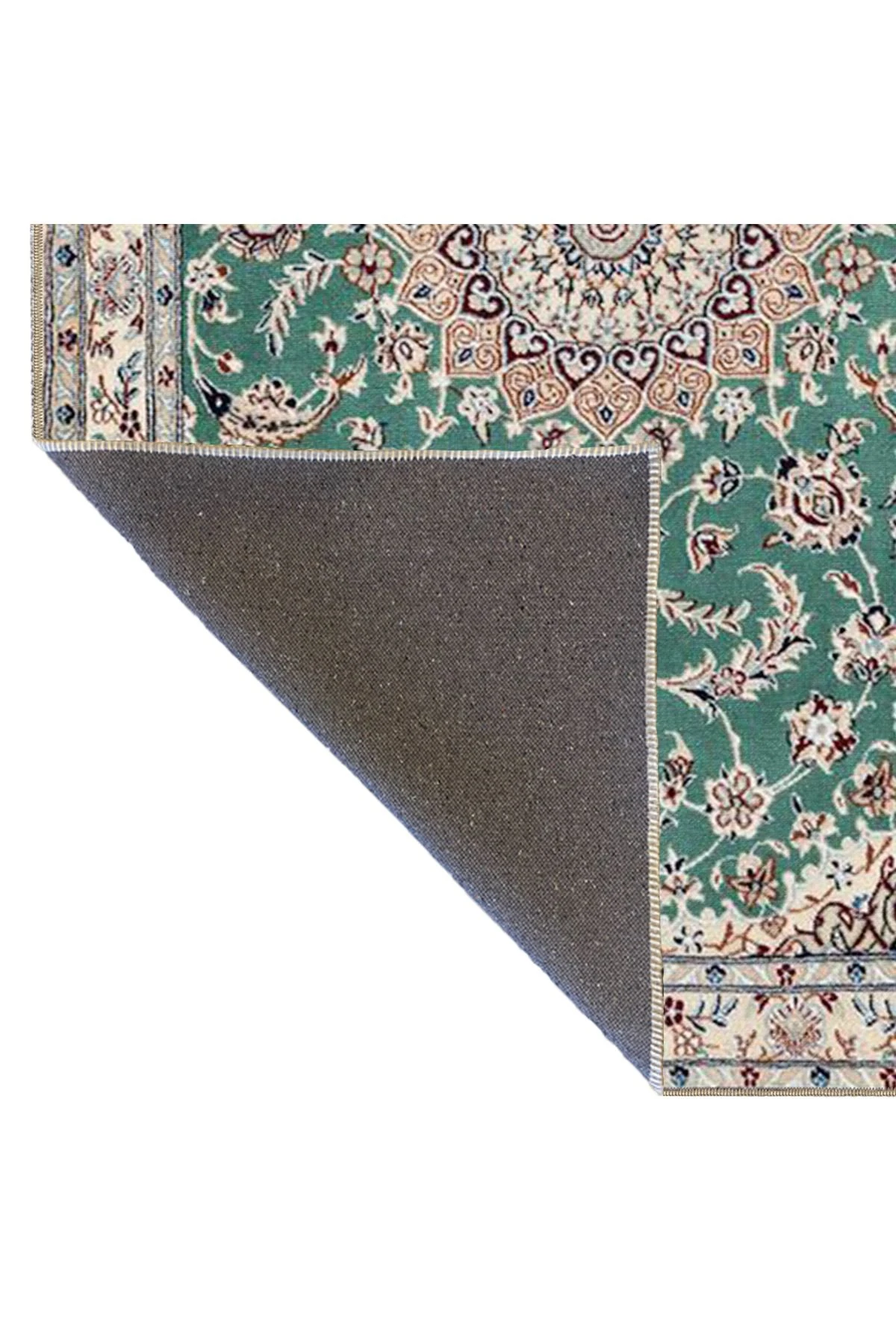 Yeşil Gri Çiçekli Geleneksel Desenli Kreatif Dokuma Taban Halı miravip129