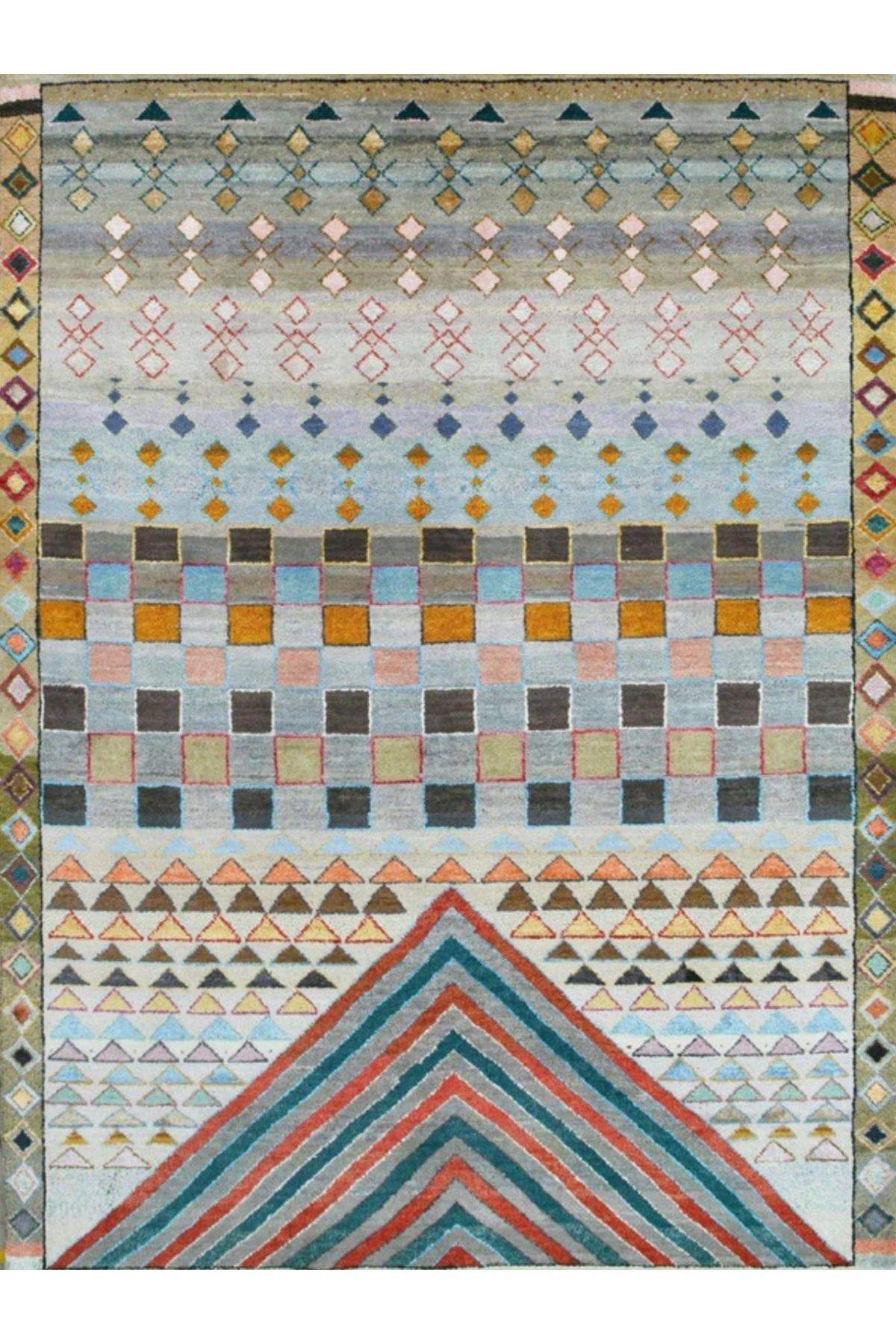 Barcelona Koleksiyonu Çok Renkli Eskitme Geometrik Motifler Desenli Vintage Dekoratif Halı 57