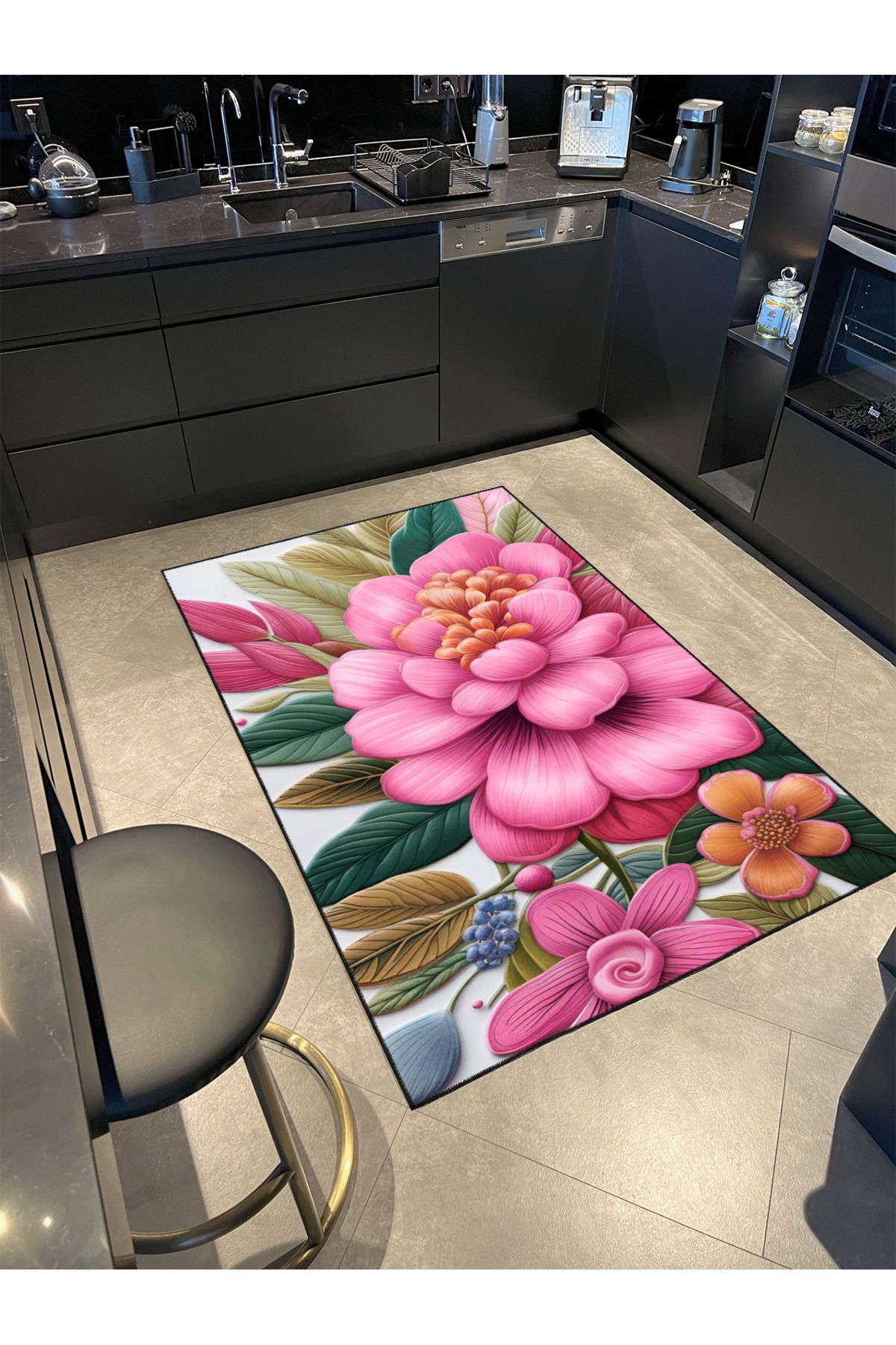 Pembe Floral Etnik Modern Dekoratif Halı miravip232