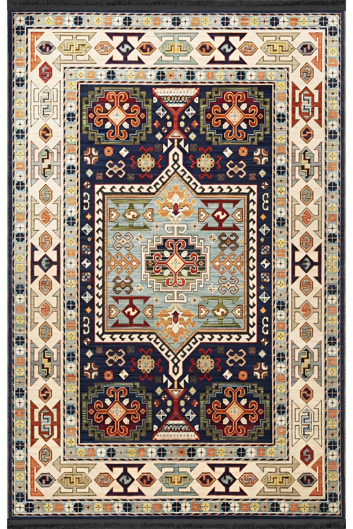 Çok Renkli Geleneksel Motif Etnik Desenli Vintage Dekoratif Halı 1922