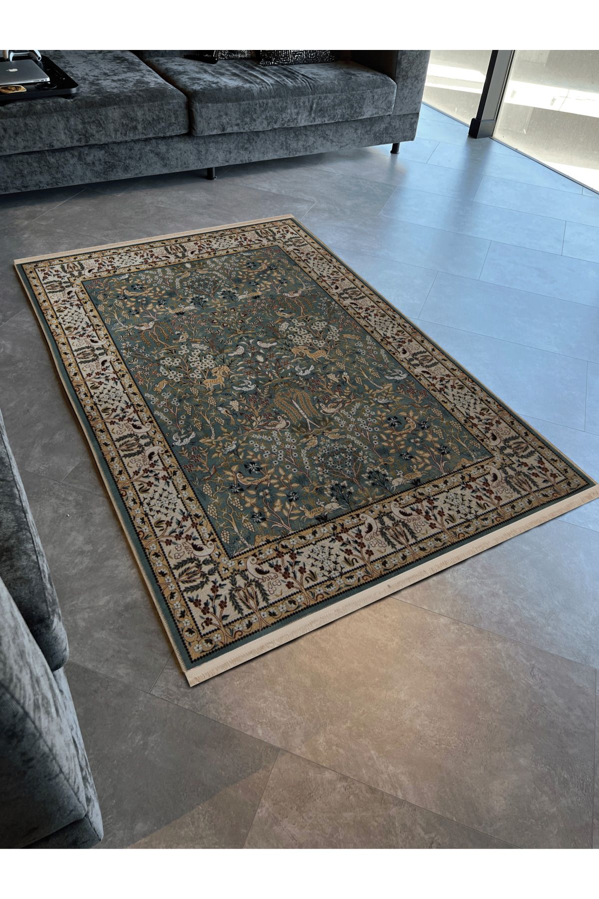 Çok Renkli Geleneksel Motif Kuş ve Çiçek Desenli Kreatif Vintage Dekoratif Halı 2882