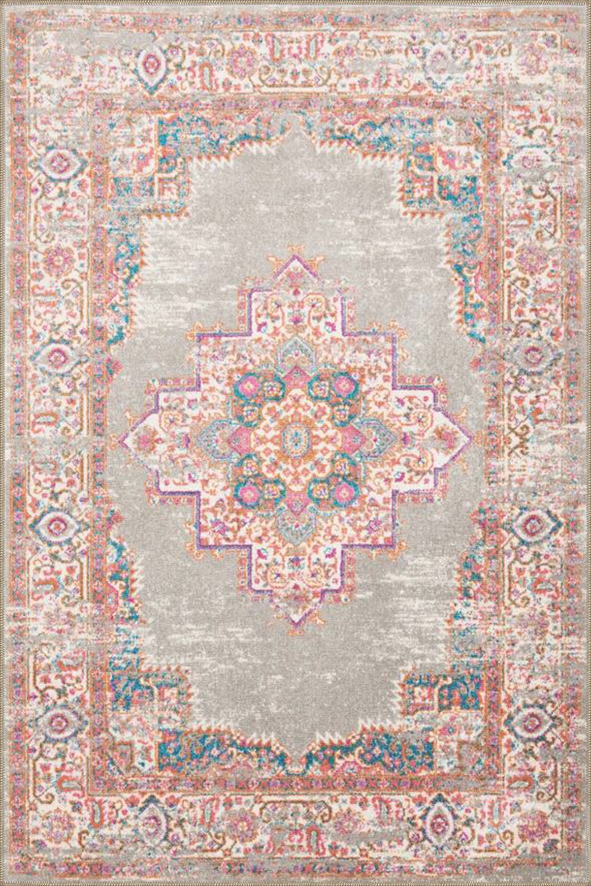 Kırmızı Krem Tonlarda Geometrik Dokuma Taban ve Dekoratif Halı miravip609