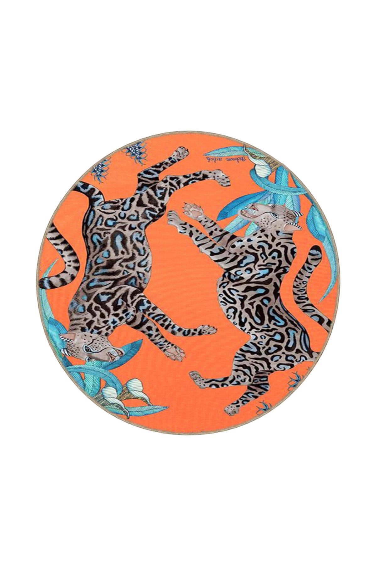 Turuncu Leopar Hayvan Desenli Modern Dekoratif Halı miravip294