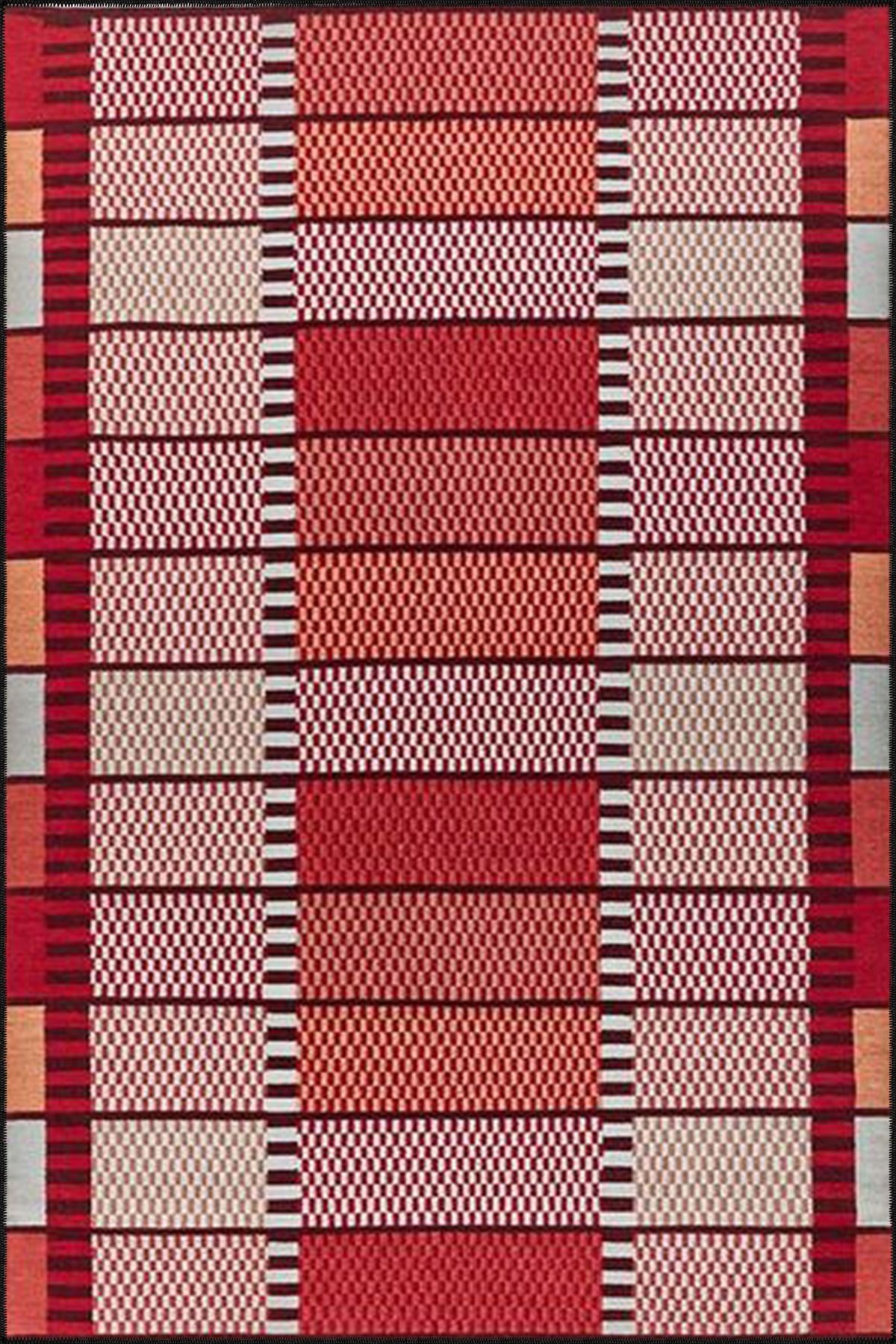Kırmızı Geometrik Kreatif  Dokuma Taban Halı 4188