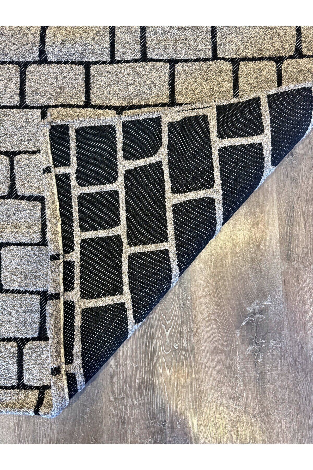 Stone Koleksiyonu Gri Taş Görünümlü Modern Makina Dokuma Halı