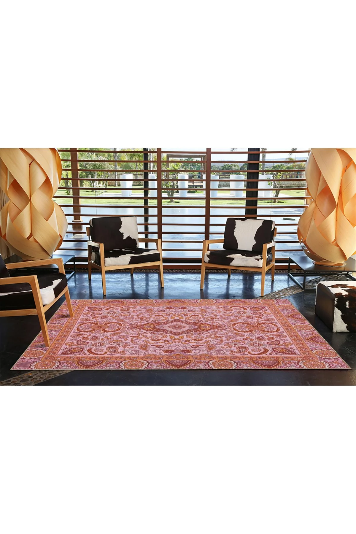 Floral Geleneksel Pembe Renkli Geometrik Modern Dekoratif Halı miravip215