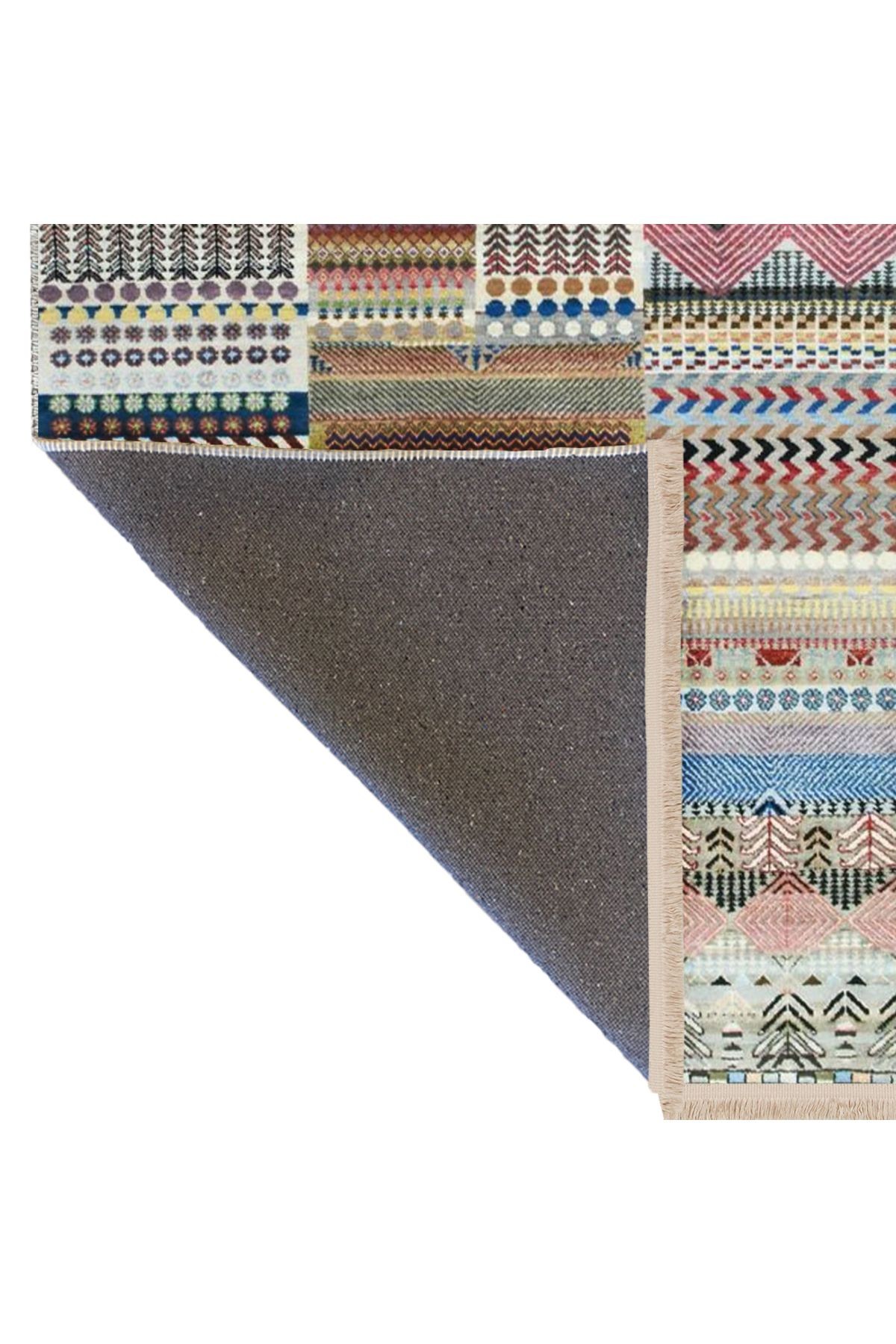 Barcelona Koleksiyonu Çok Renkli Karma Motifler ve Geometrik Desenli Vintage Dekoratif Halı 16