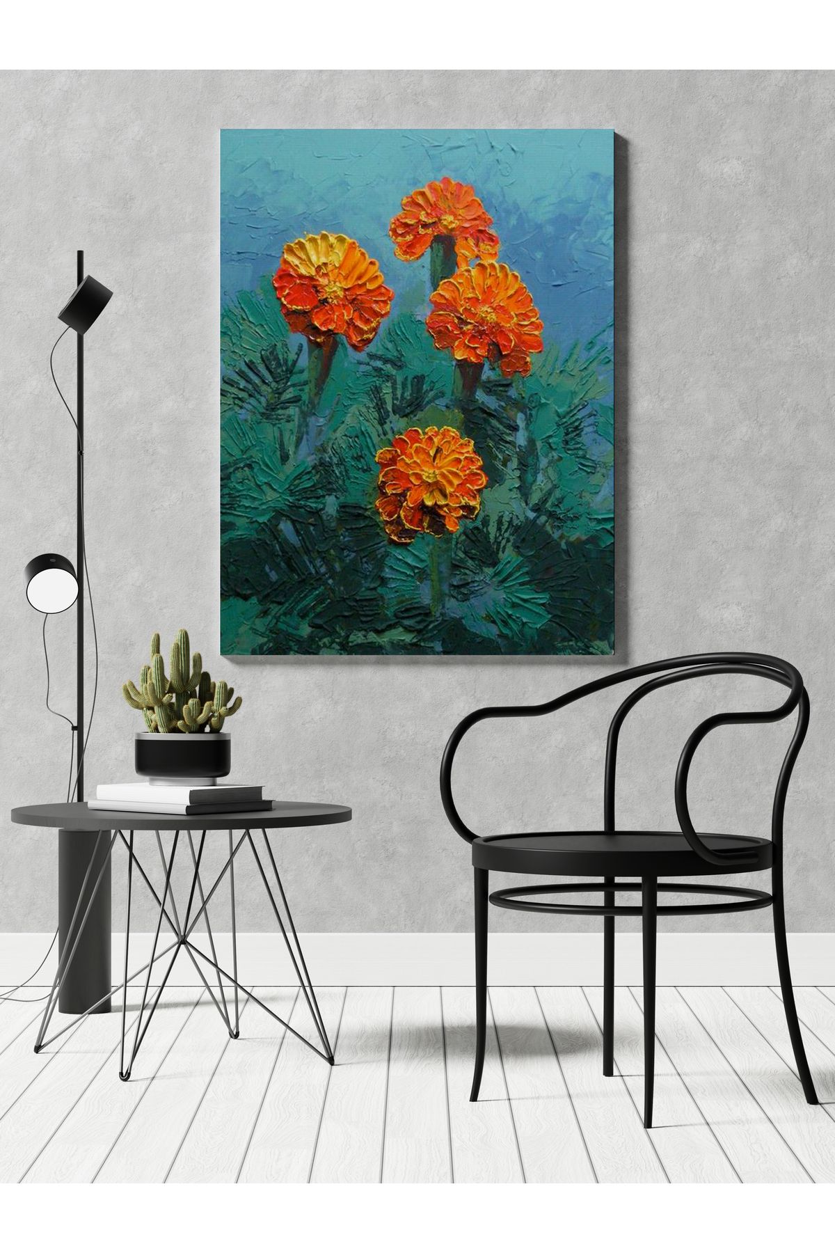 Kanvas Tablo Turuncu Çiçek Temalı Desenli Modern Tablo