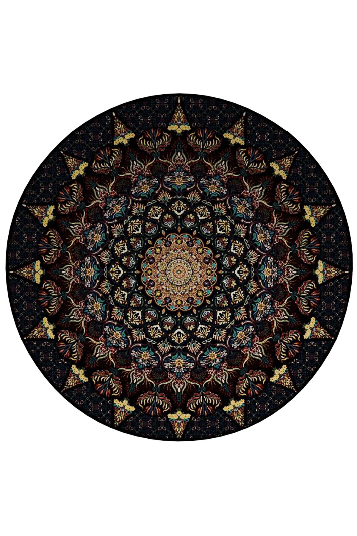Mira Yuvarlak Siyah Antik Dokuma Taban Modern Dekoratif Halı 5676