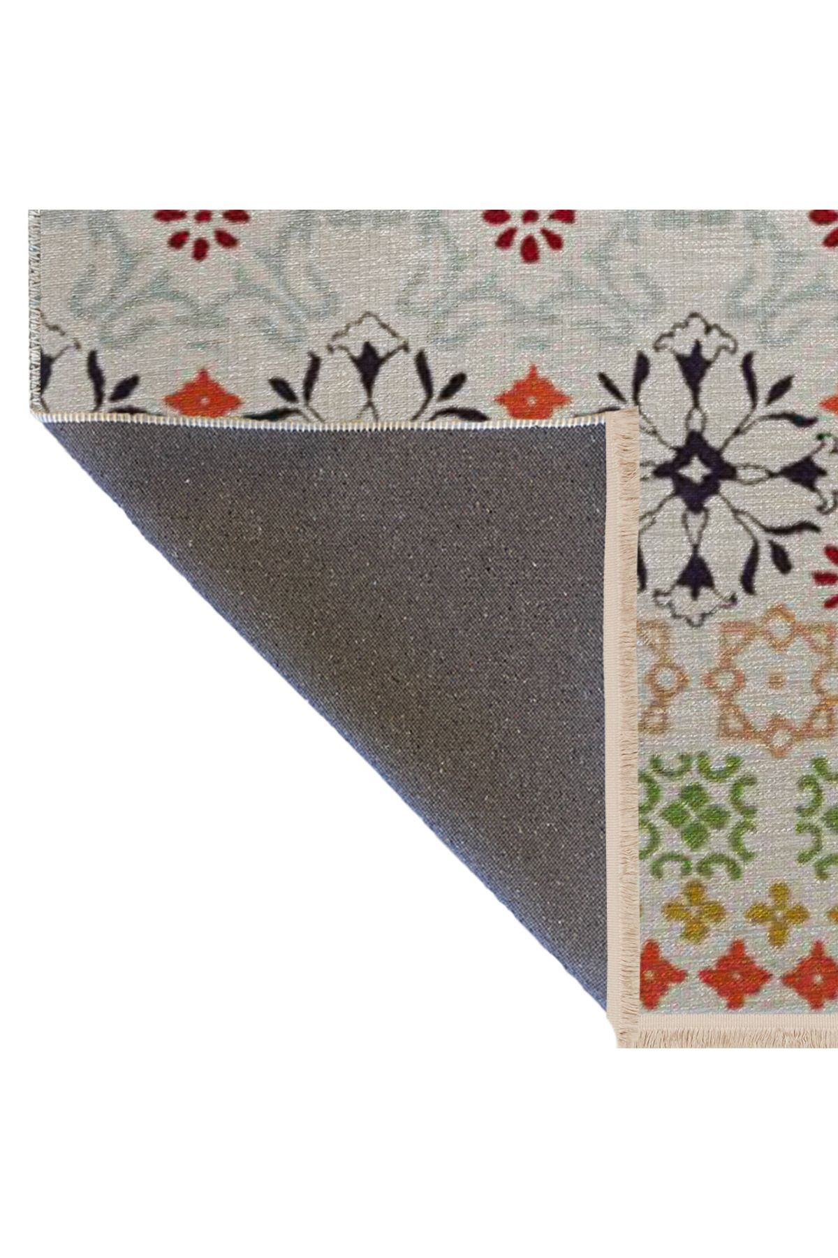 Açık Ton Çok Renkli Motifli Etnik Çiçek Desenli Kreatif Vintage Dekoratif Halı 2801