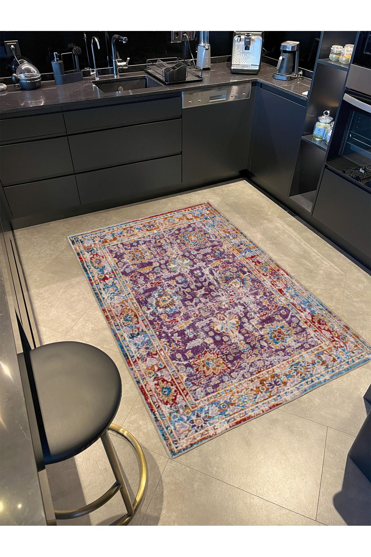 Mor Temalı Desenli Dokuma Taban Halı ve Yıkanabilir Halı aloha144