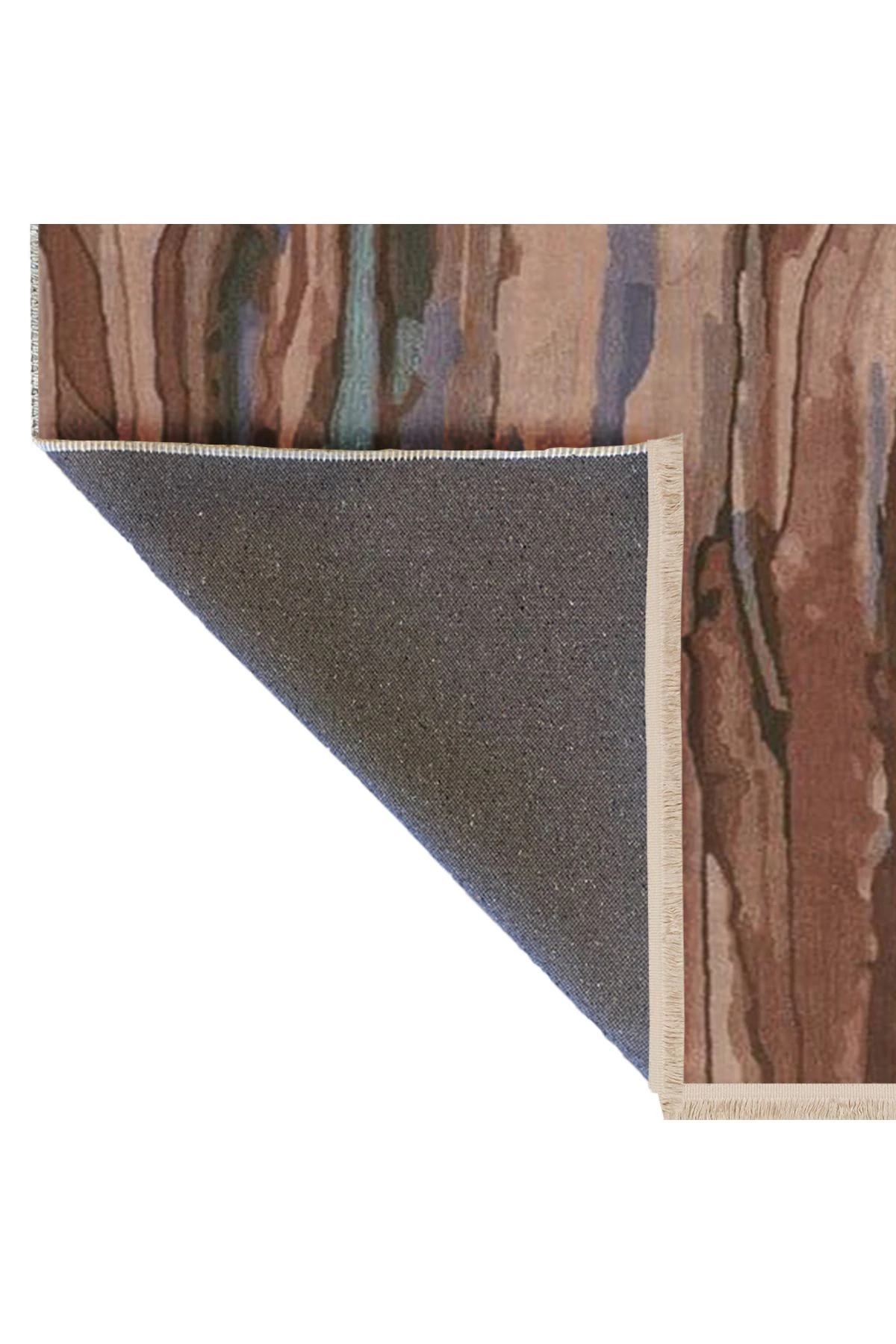 Kahverengi Tonlarda Soyut Desenli Dokuma Taban Dekoratif Halı Lina33