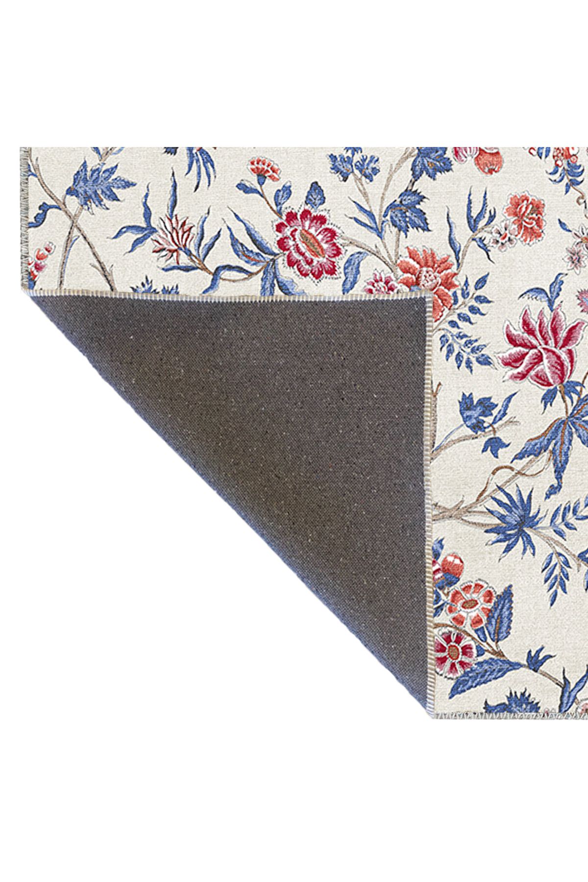 Mavi Kırmızı Temalı Sarmaşık ve Çiçek Desenli Modern Dekoratif Halı 3353