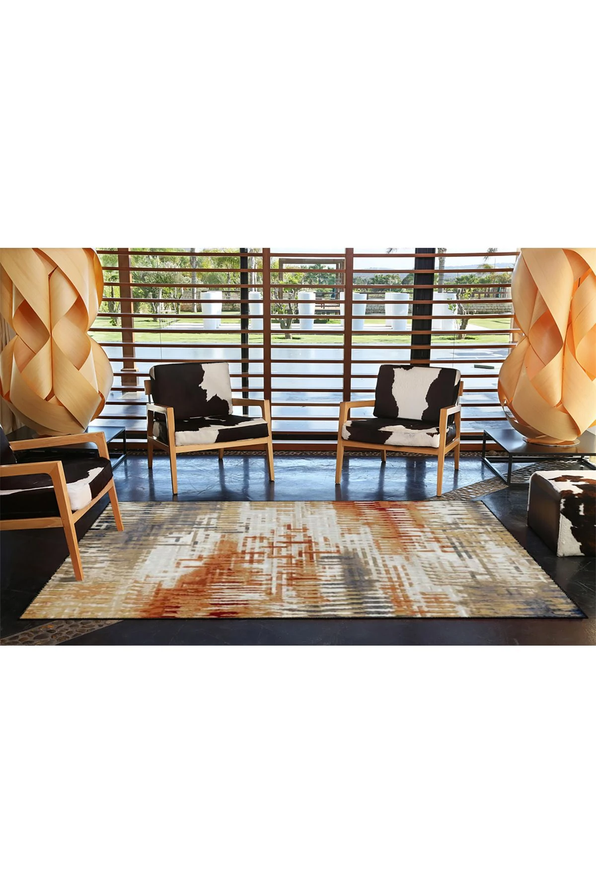 Kahverengi Desenli Dokuma Taban ve Yıkanabilir Halı miravip9490