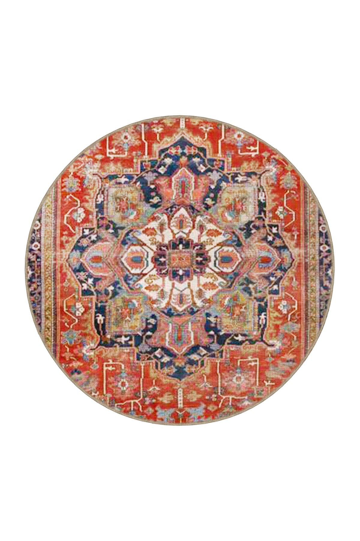 Kırmızı Temalı Geleneksel Motif Etnik Desenli Vintage Dekoratif Halı 3827