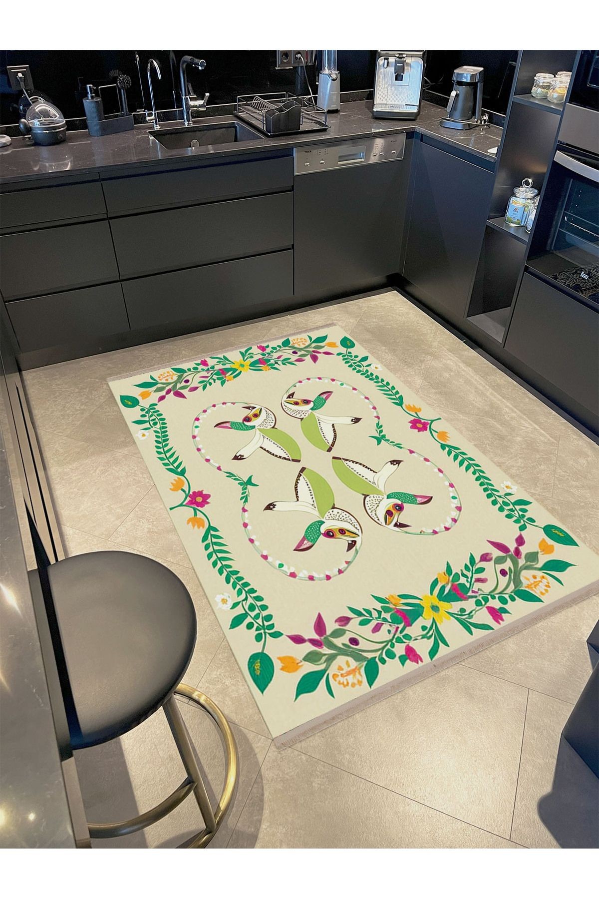 Rio Koleksiyonu Yeşil Sarmaşıklar Detaylı Dokuma Taban Modern Dekoratif Halı rio16