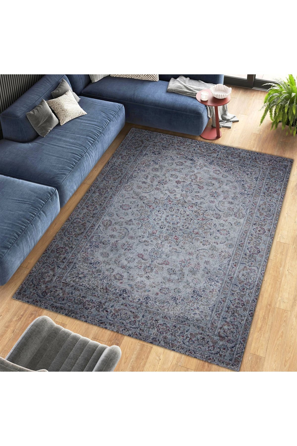 Cansu Koleksiyonu Gri Desenli Dokuma Taban Modern Dekoratif Halı cansu48