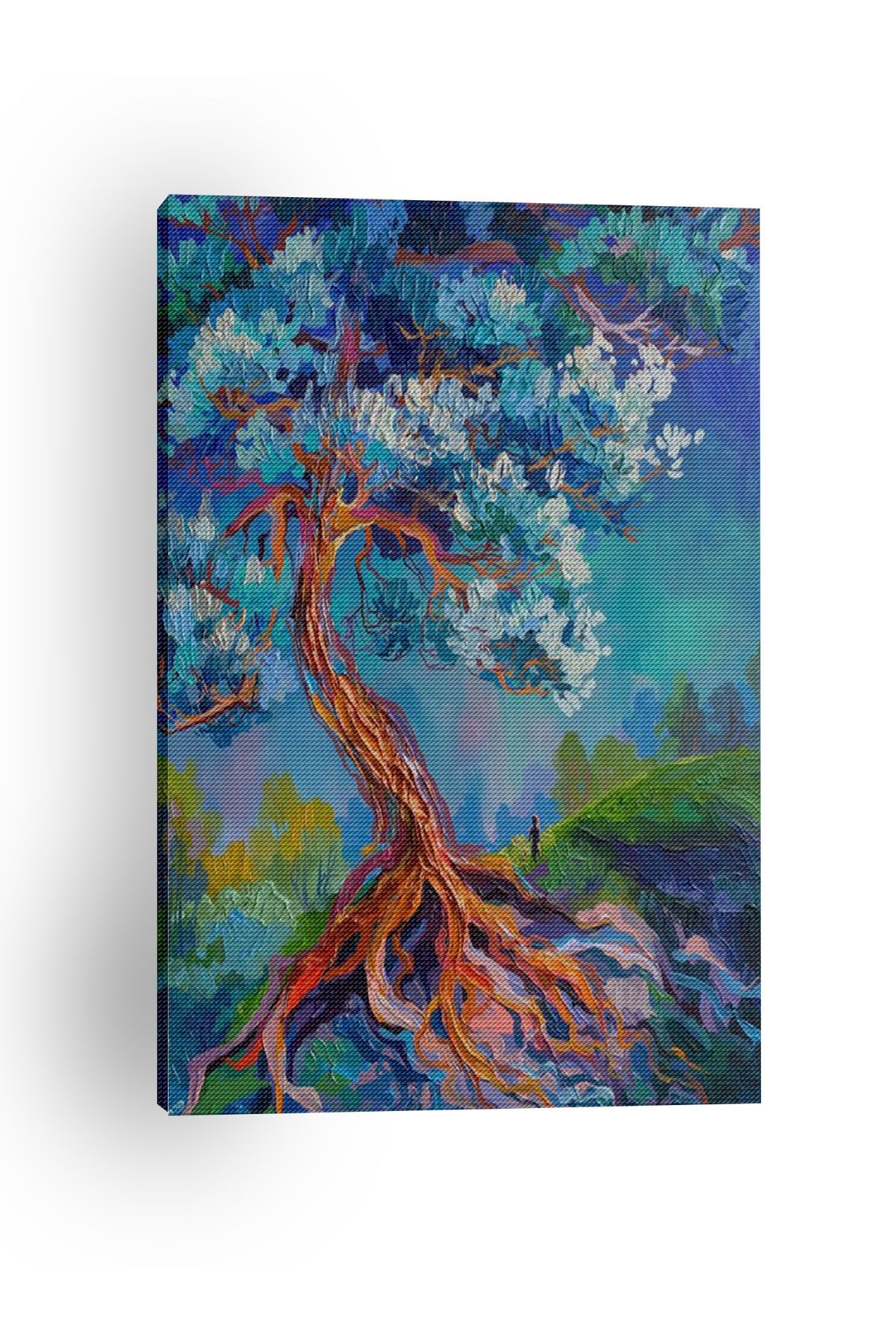 Kanvas Tablo Mavi Temalı Ağaç Desenli Modern Tablo